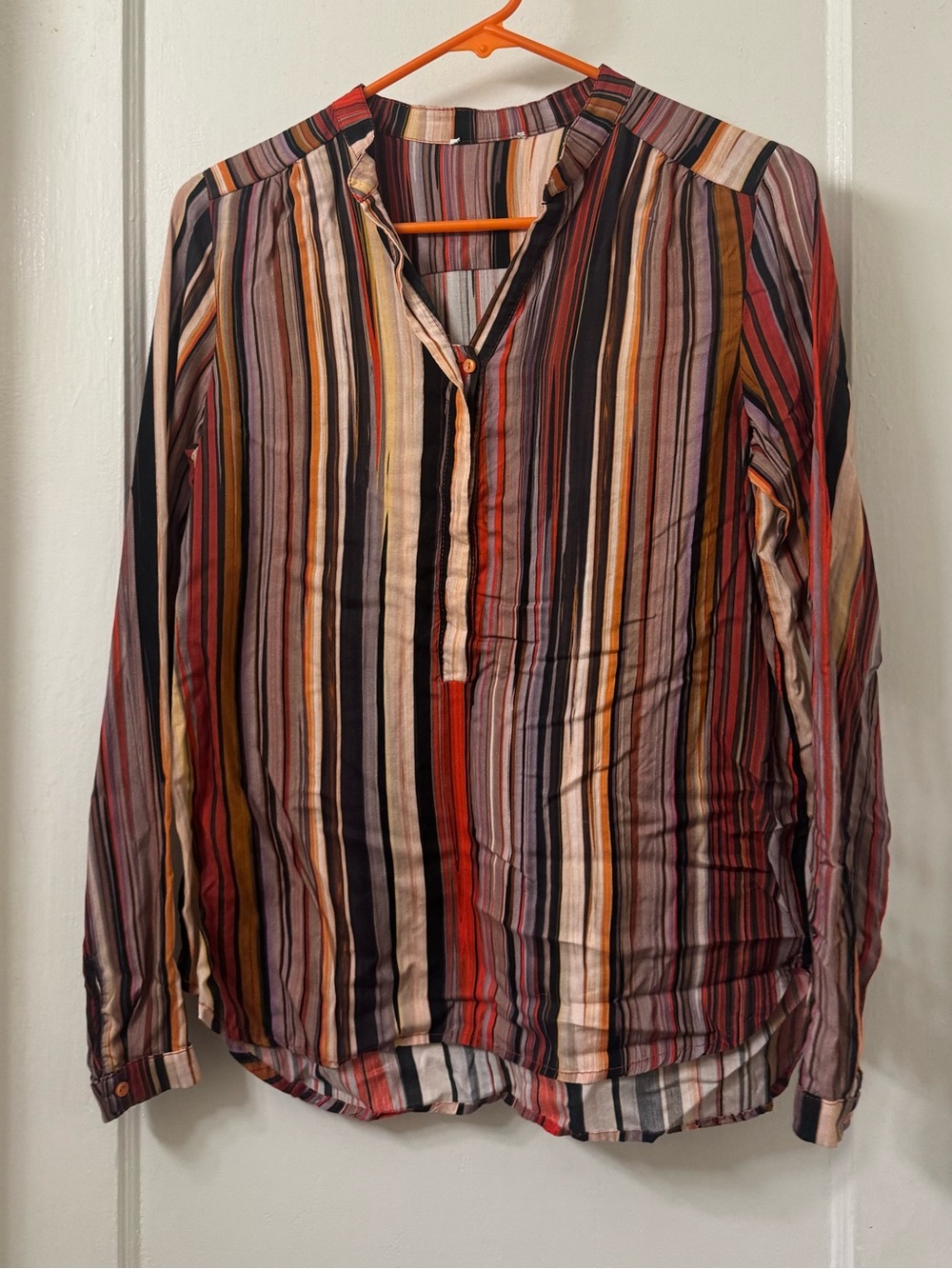 Multicolor Vertical Stripe Button-Front Blouse